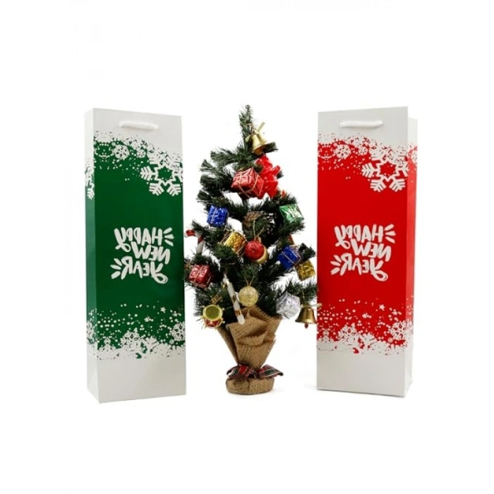 Yılbaşı Temalı Karton Çanta Seti, 12x38 cm, 2li