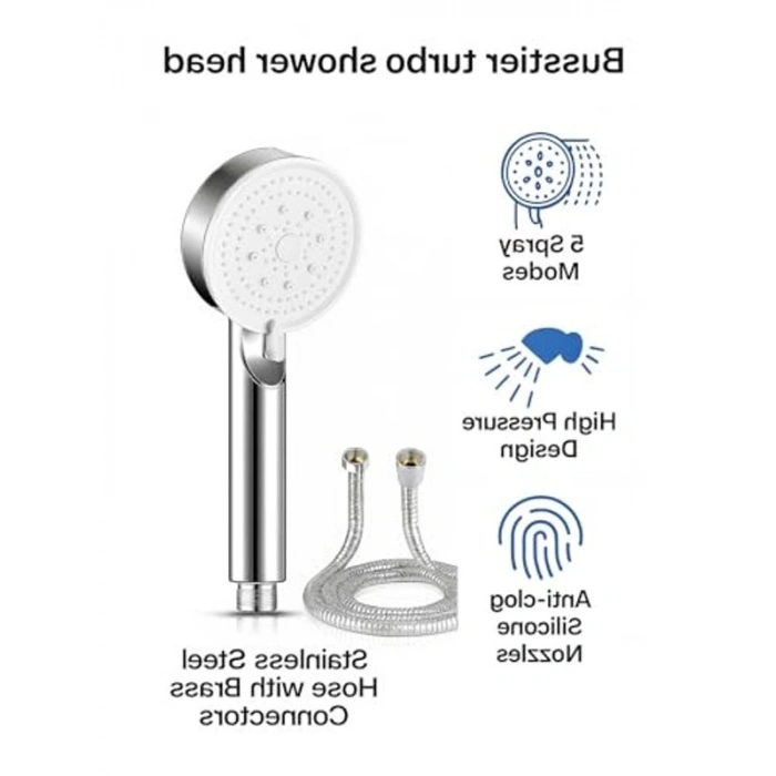 Yüksek Basınçlı 5 Fonksiyonlu El Duşu, Krom Kaplama Turbo Duş Başlığı