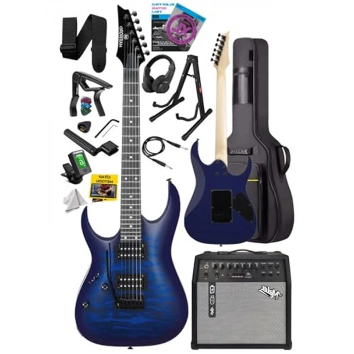 Yüksek Kalite 50W Amfili Elektro Gitar, Mavi Rosewood
