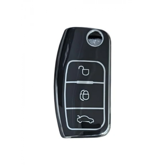 Yüksek Kaliteli 3 Butonlu Anahtar Kılıfı - Siyah/Gümüş