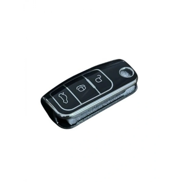 Yüksek Kaliteli 3 Butonlu Anahtar Kılıfı - Siyah/Gümüş
