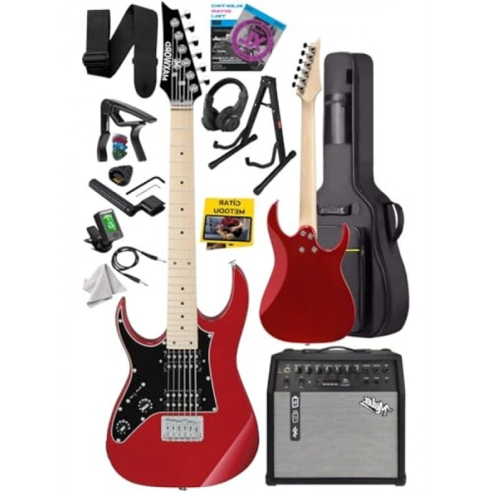 Yüksek Kaliteli Amfili Elektro Gitar Seti - 50W Maple Klavye