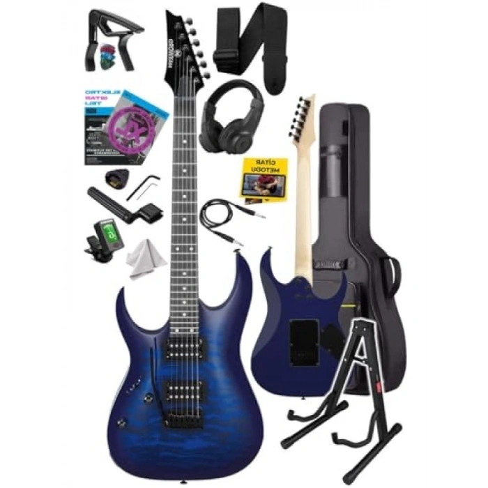 Yüksek Kaliteli Elektro Gitar - Blue Rosewood Klavye HH