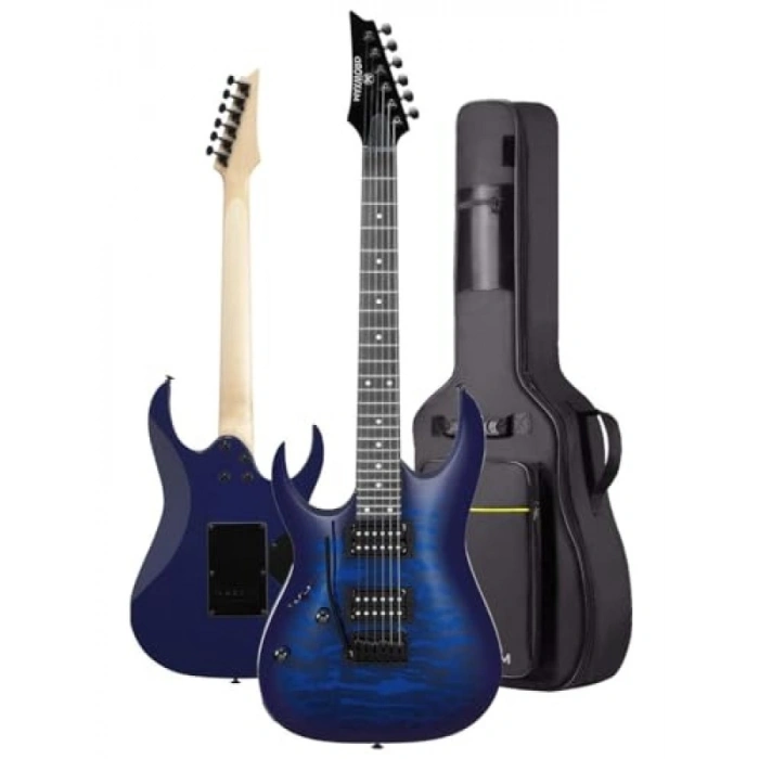 Yüksek Kaliteli Elektro Gitar - Blue Rosewood Klavye HH