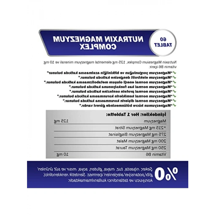 Yüksek Kaliteli Magnezyum Kompleks Gıda Takviyesi, 60 Tablet