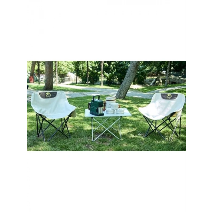 Yüksek Kapasiteli Katlanır Kamp Sandalyesi (Krem)