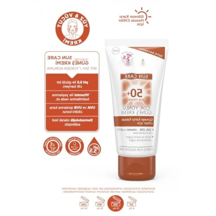 Yüksek Koruma Sağlayan Çok Yönlü Güneş Kremi, SPF 50+ E Vitamini İçerir