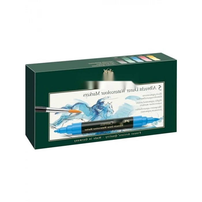 Yüksek Pigmentli Suluboya Markör Seti - 5li, Çift Uçlu