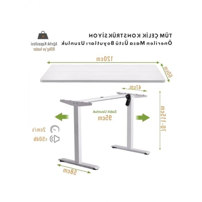 Yüksekliği Ayarlanabilir Ergonomik Bilgisayar Masası, Ceviz Renk