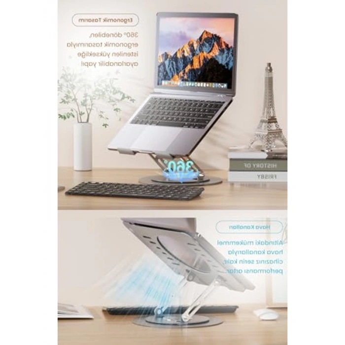 Yüksekliği Ayarlanan Alüminyum Laptop Standı, Ergonomik Tasarım
