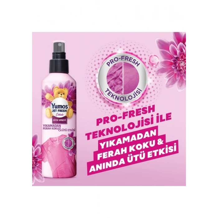 Yumoş Jet Fresh Giysi Spreyi Yıkamadan Ferah Koku ve Ütü Etkisi Orkide 200 ml