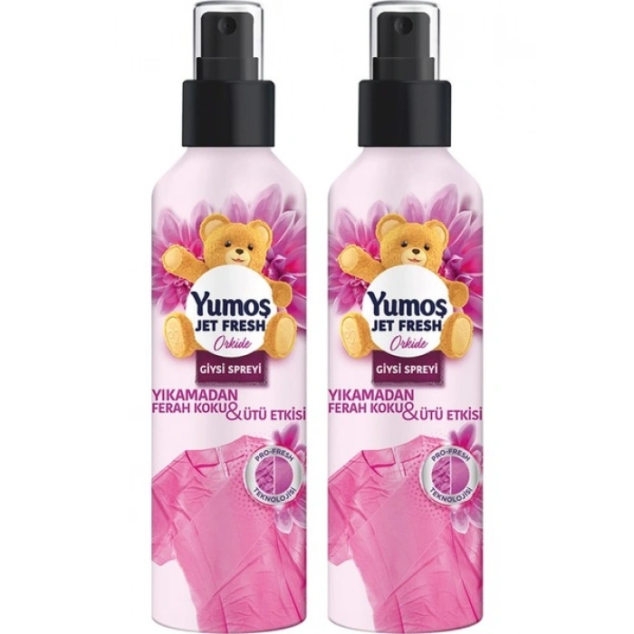 Yumoş Jet Fresh Giysi Spreyi Yıkamadan Ferah Koku ve Ütü Etkisi Orkide 200 ml x2