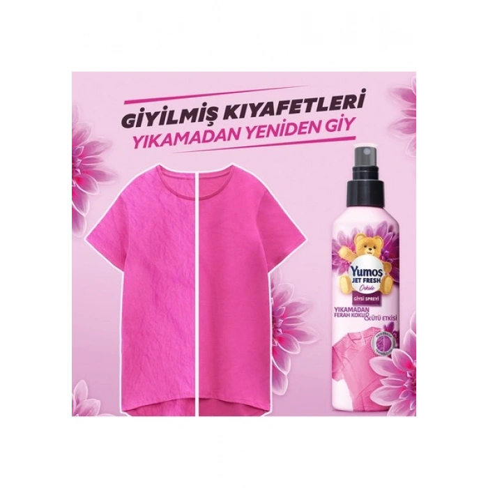 Yumoş Jet Fresh Giysi Spreyi Yıkamadan Ferah Koku ve Ütü Etkisi Orkide 200 ml x2