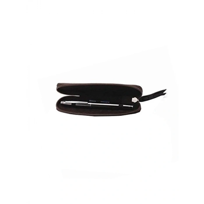 Yumuşak Deri Fermuarlı Tekli Kalemlik - Kahve Renk