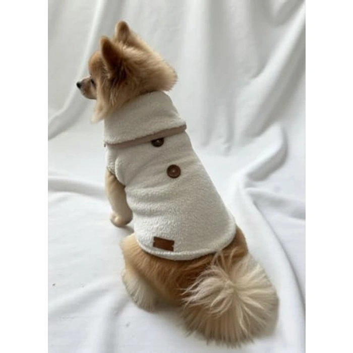 Yumuşak Polar Köpek Yeleği - Sıcak Tutma Özelliği, Bej Renk, Medium Boy