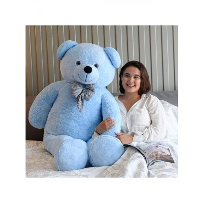 Yumuşak ve Sevimli Dev Peluş Ayıcık - 160 cm Papyonlu Tasarım (Mavi)
