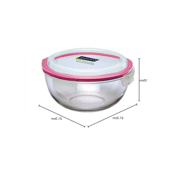 Yuvarlak Cam Saklama Kabı, 2000 ml Kapasite, Kapaklı