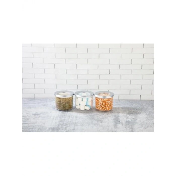 Yuvarlak Lüks Saklama Kabı, Krom Kapak, 3 Adet x 400 ml