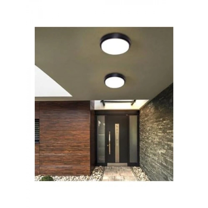 Yuvarlak Siyah Banyo Tavan Lambası - 20W Beyaz LED Işık