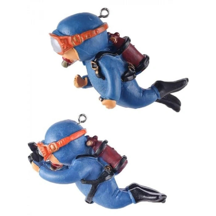 Yüzen Dalgıç Figürü, Akvaryum Dekorasyonu İçin Sevimli Aksesuarlar (2 Adet)