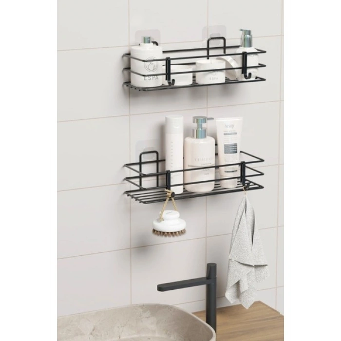 Zabata Yapışkanlı 2li Set Banyo Rafı Duş Şampuanlık Duvar Düzenleyici Organizer
