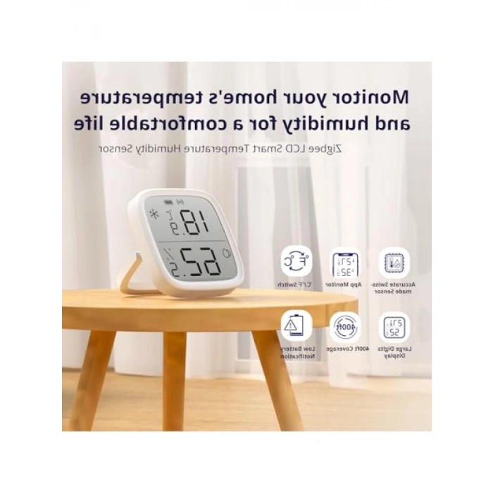 ZigBee Akıllı Mini Sıcaklık ve Nem Sensörü - LCD Ekranlı