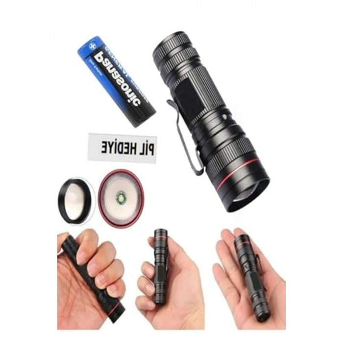 Zoomlu Metal El Feneri, Pilli ve Pratik Kullanım İçin
