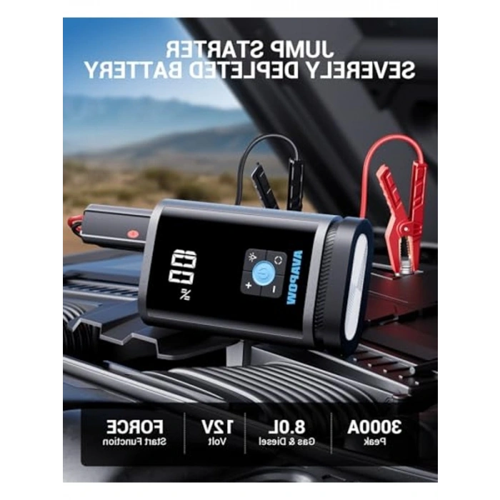 Zor Çalıştırma İşlevli Jump Starter - 16000mAh Güç ve Lastik Şişirme