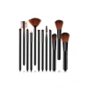 12li Kırılabilir Makyaj Fırça Seti - Siyah Silindir