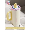 1200 ML kapasiteli paslanmaz çelik termos, pipetli ve kulplu tasarım