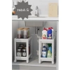 2 Katlı Tekerlekli Tezgah Altı Raf, Beyaz Renk, Mutfak ve Banyo İçin