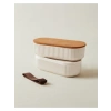2li Ahşap Kapaklı Saklama Kabı, 500 ml | Şık Soft Ekru Renk