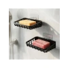 2li Set Yapışkanlı Siyah Banyo Sabunluk, Katı Sabun Tutacağı ve Süngerlik