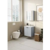 60 cm Genişliğinde Aynalı Banyo Dolabı, Sağ Kapaklı, Kül Gri