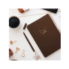 A5 Spiralli Sert Kapak Keten Kareli Defter, Kahverengi