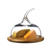 Ahşap Altlıklı Kapaklı Cam Servis Tabağı | 22.5 cm