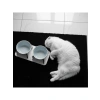 Ahşap Ayrılabilir Tabanlı Kedi Köpek Mama Kabı Seti, Mavi Seramik