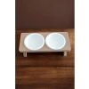 Ahşap Demonte Kedi Mama ve Su Kabı - 2 Plastik Taslı