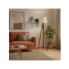Ahşap Tripod Lambader, Konik Kumaş Başlık, Hardal Renk