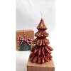 Altın Simli Kırmızı Balmumu Çam Ağacı Mum - 8.5 Cm
