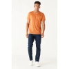 Altınyıldız Classics Erkek Turuncu Slim Fit Dar Kesim Bisiklet Yaka Keten Görünümlü Tişört