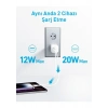 Anker 323 33W USB-C + USB-A Hızlı Şarj Cihazı -(USB-C PD 20W + USB-A 12W) iPhone & Android ile Uyumlu Type-C Hızlı Şarj Adaptörü - A2331 - Beyaz (Anker Türkiye Garantili)