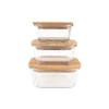 Bambu Kapaklı Vakumlu Cam Saklama Kabı Seti - Hava Geçirmez