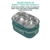 Bento 1650ml Lunchbox 2 Katlı 3 Bölmeli Paslanmaz Çelik Sefer Tası Yemek Kutusu (Yeşil)