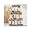 Cam Baharatlık Seti - 12 Adet, Bambu Kapaklı, Etiketli