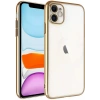 Case 4U Apple iPhone 11 Kılıf Sert PC Renkli Çerçeveli Riksos Silikon Kapak Altın