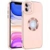 Case 4U Apple iPhone 12 Kılıf Kamera Korumalı Parlak Kenarlı Altın Işlemeli Renkli Logo Gösteren Kongo Kapak Rose Gold