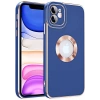 Case 4U Apple iPhone 12 Kılıf Kamera Korumalı Parlak Kenarlı Altın Işlemeli Renkli Logo Gösteren Kongo Kapak Lacivert
