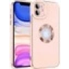 Case 4U Apple iPhone 12 Kılıf Kamera Korumalı Parlak Kenarlı Altın Işlemeli Renkli Logo Gösteren Kongo Kapak Rose Gold