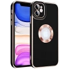 Case 4U Apple iPhone 12 Kılıf Kamera Korumalı Parlak Kenarlı Altın Işlemeli Renkli Logo Gösteren Kongo Kapak Siyah
